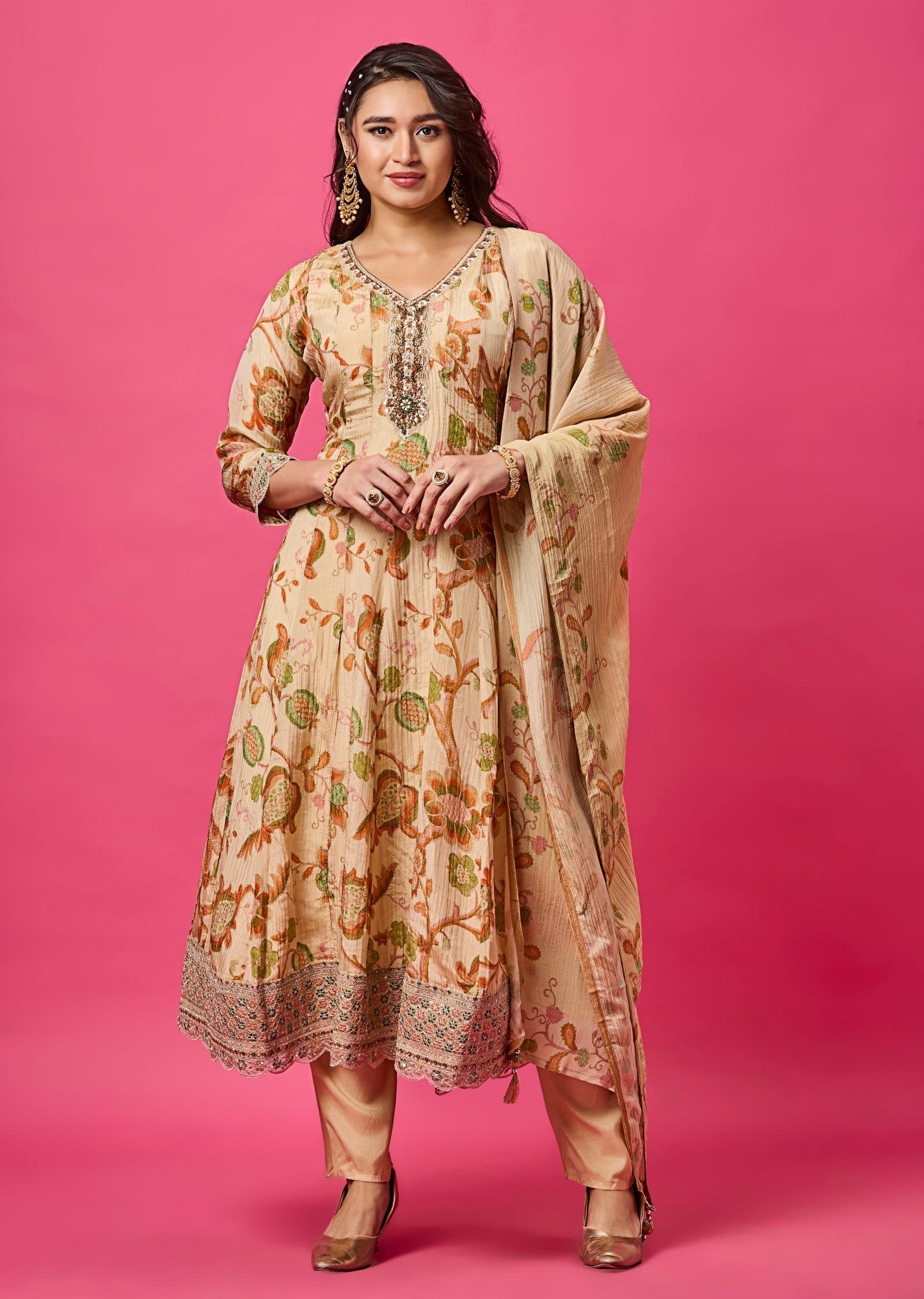 Beige Tissue Georgette Anarkali Suit