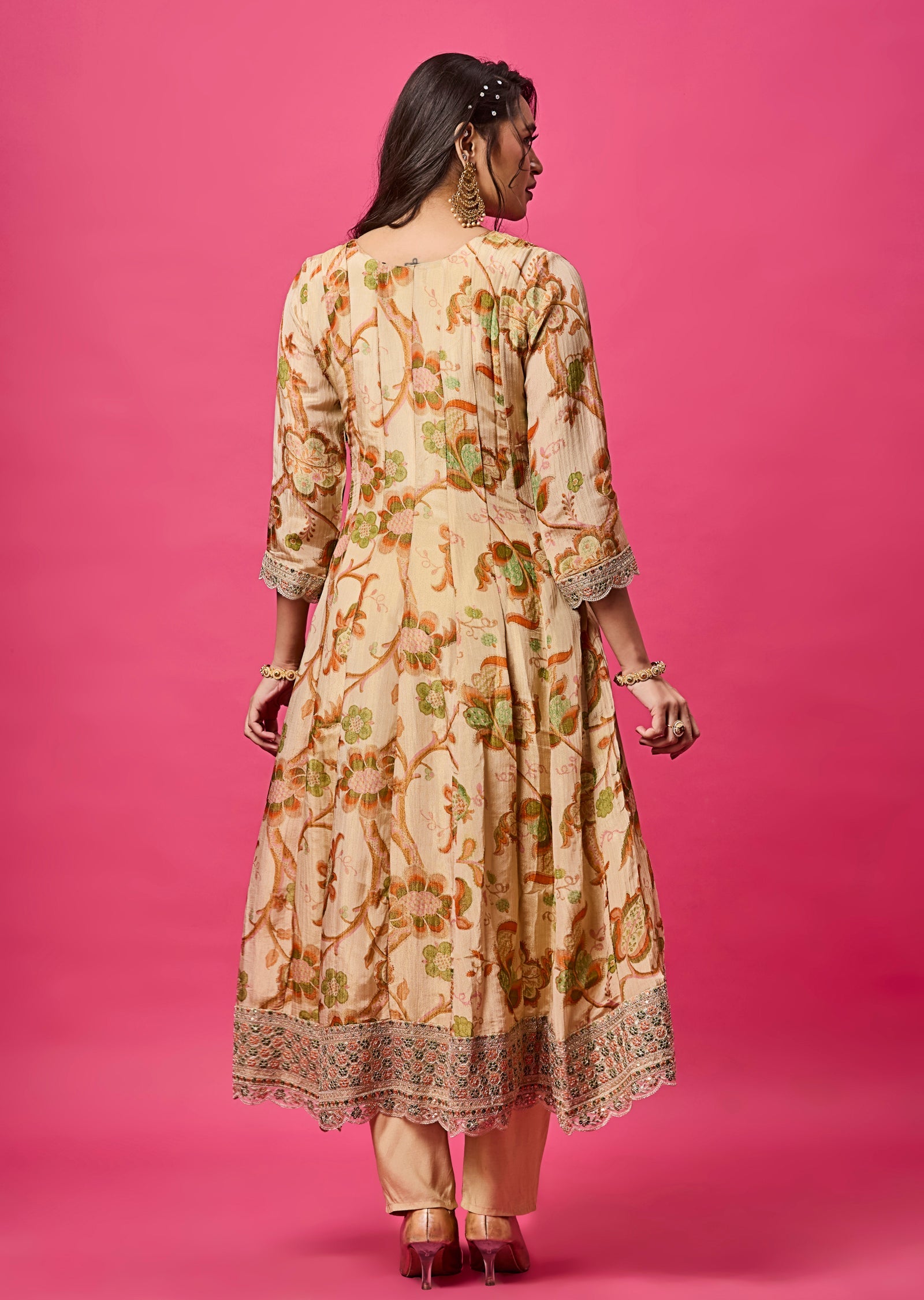 Beige Tissue Georgette Anarkali Suit