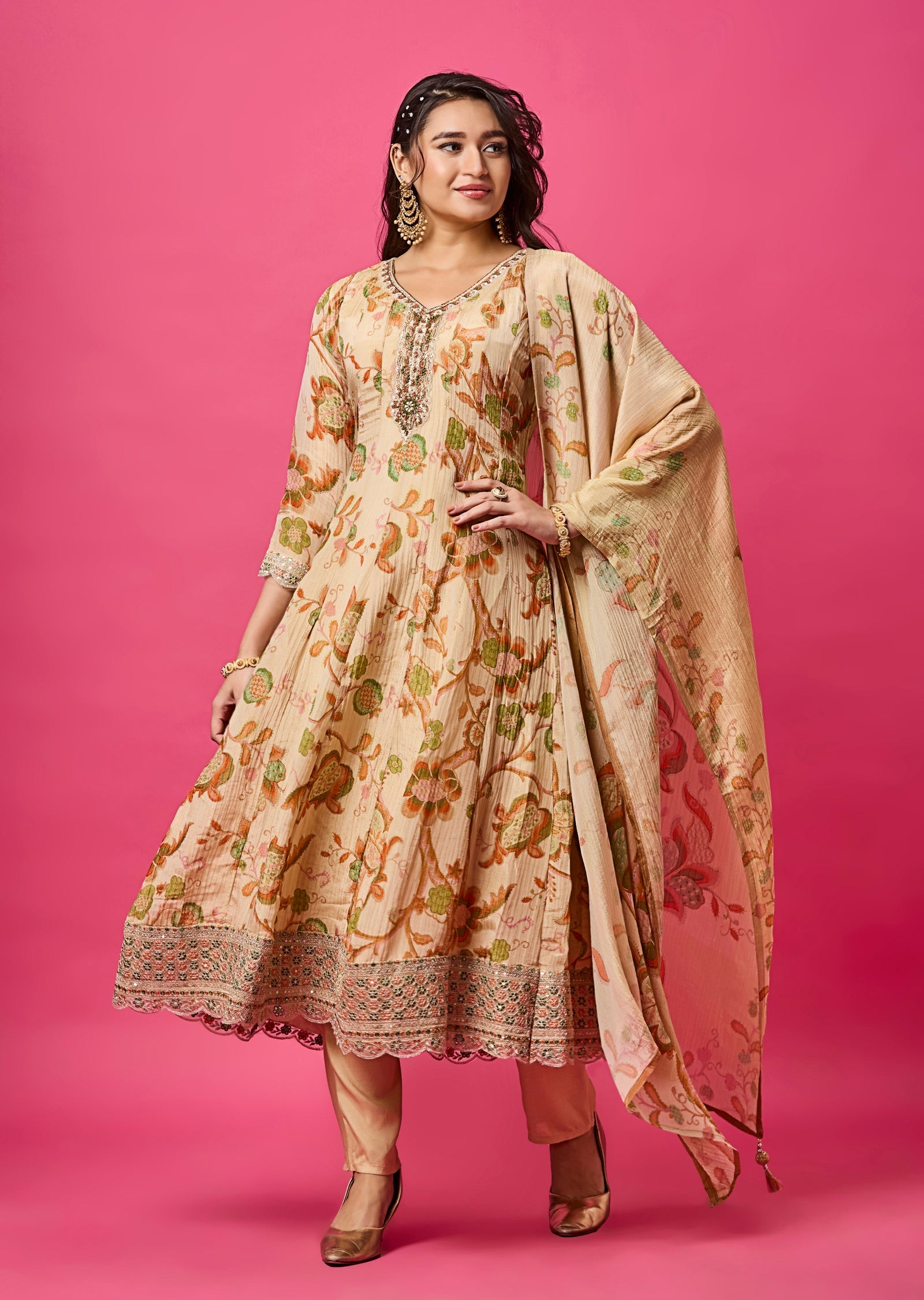 Beige Tissue Georgette Anarkali Suit