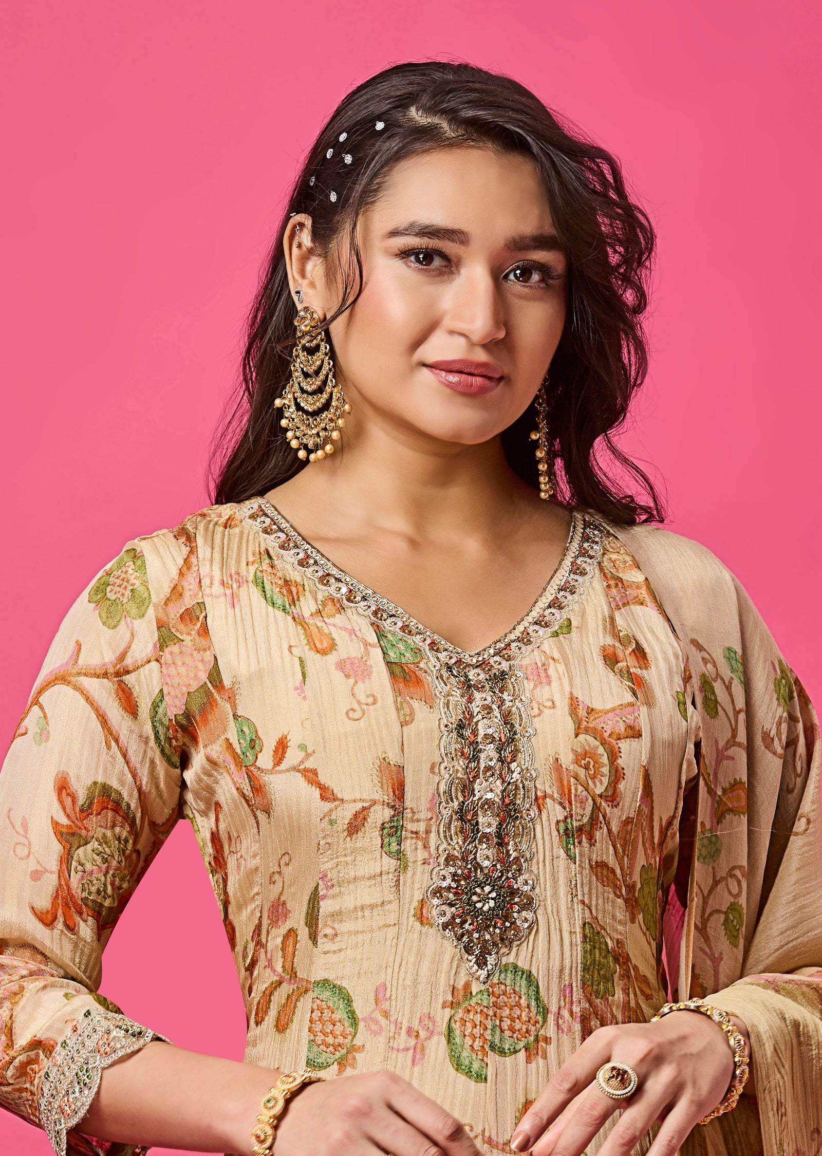 Beige Tissue Georgette Anarkali Suit