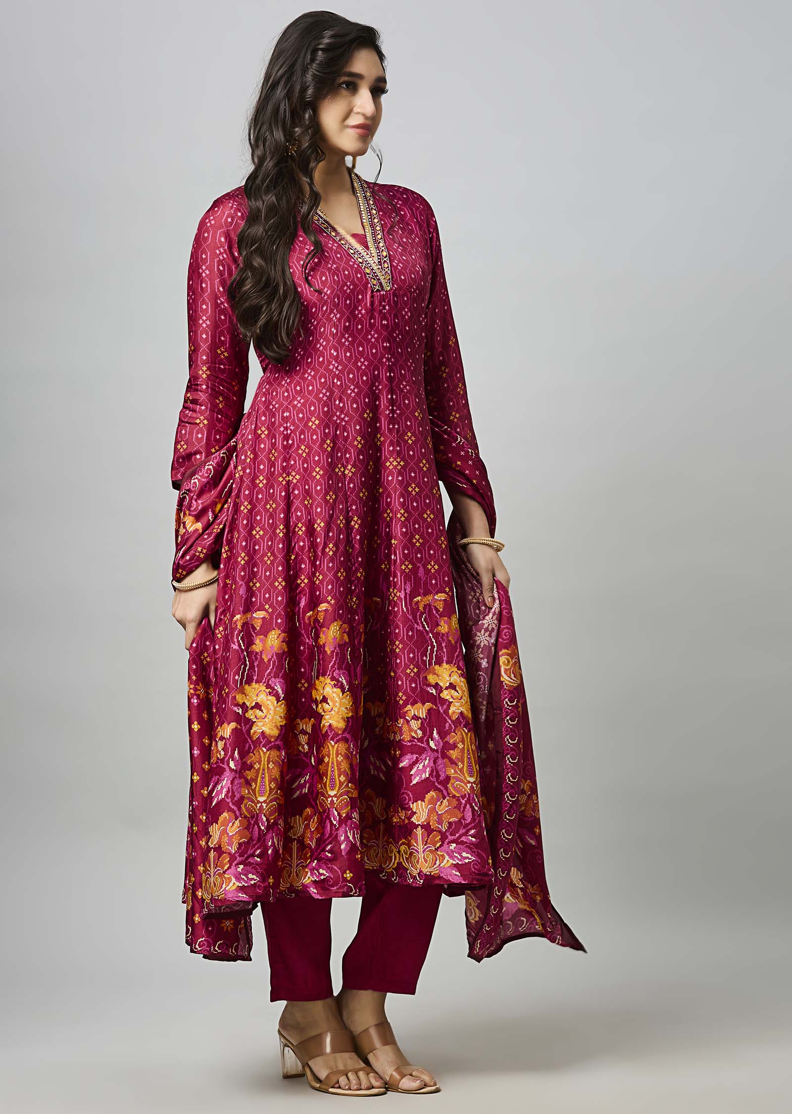 Magneta Silk Anarkali Suit