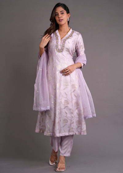 Lilac Silk Anarkali Suit