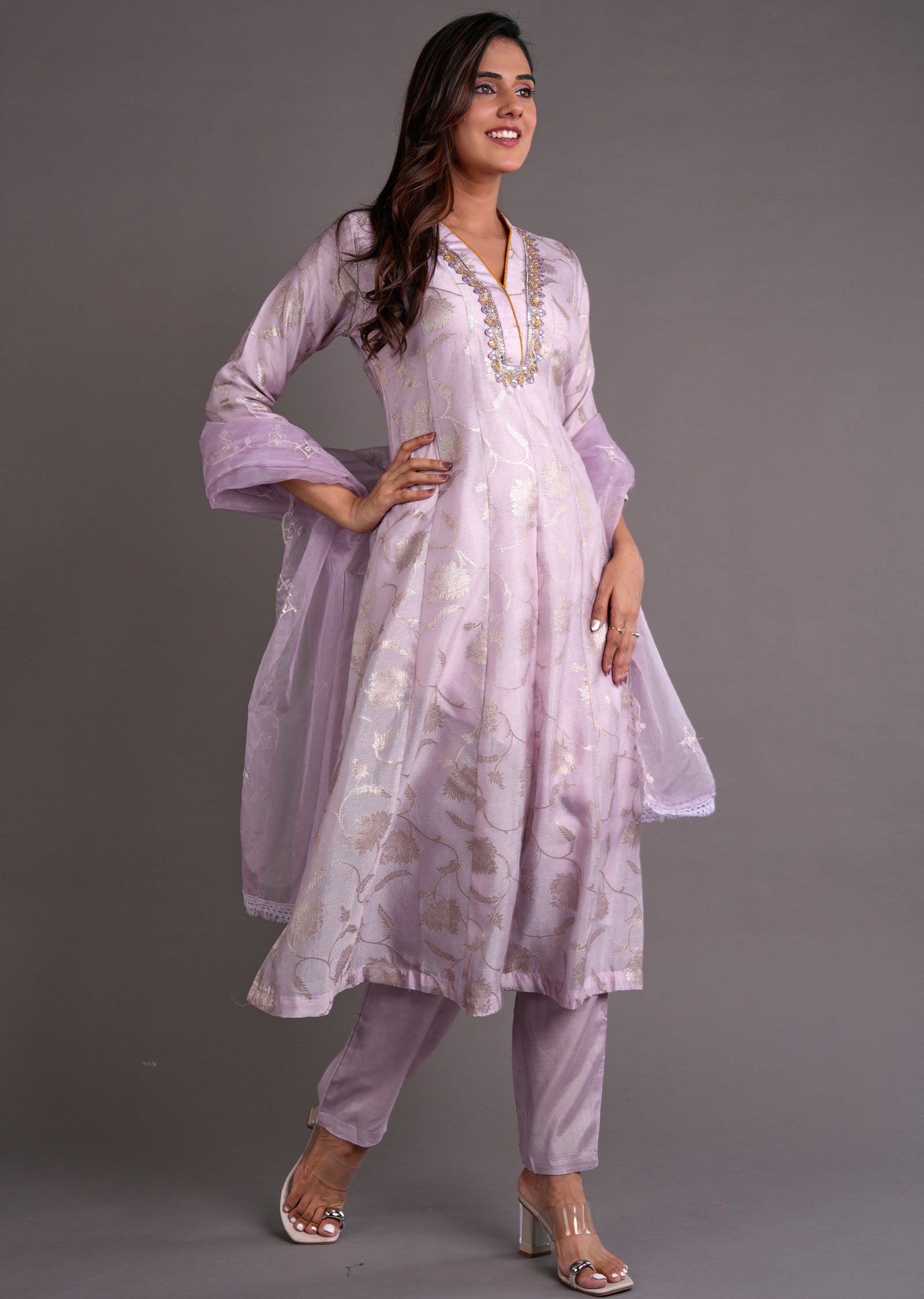 Lilac Silk Anarkali Suit