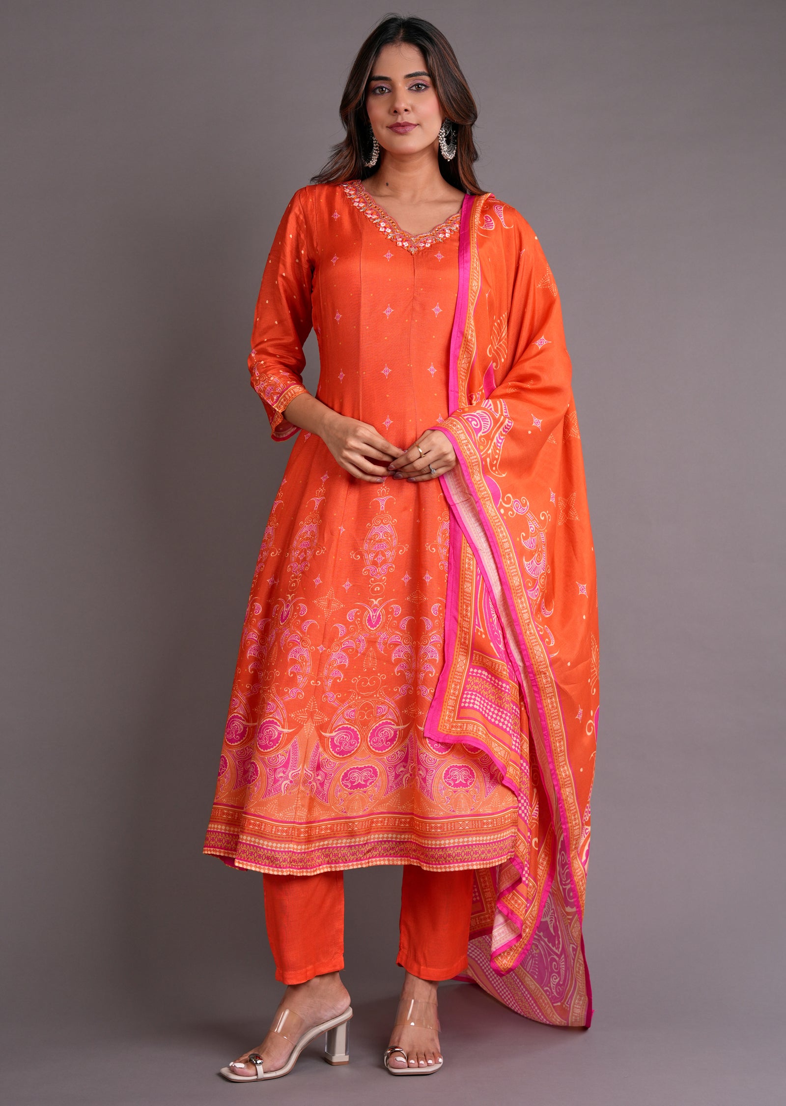 Orange Silk Anarkali Suit