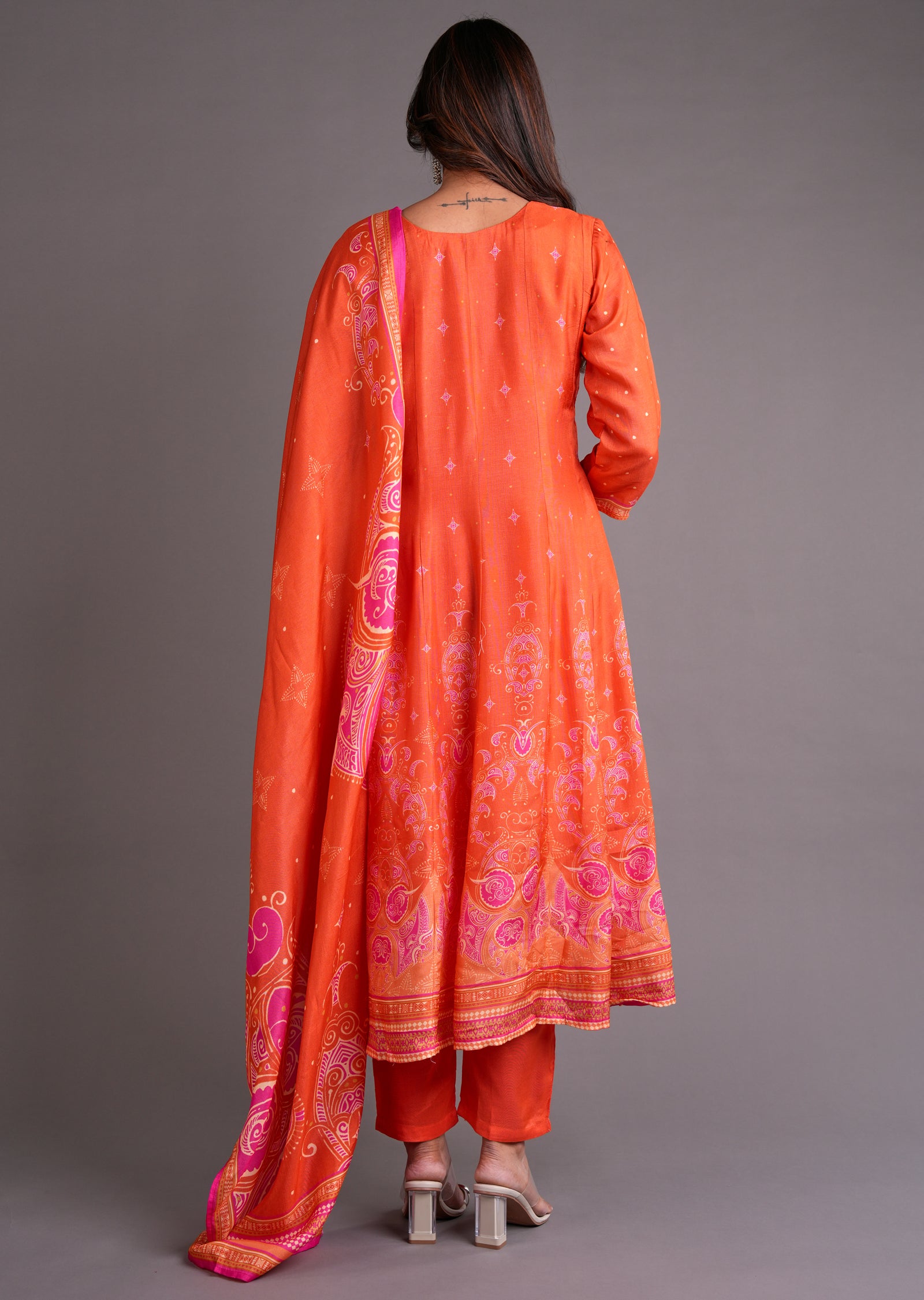 Orange Silk Anarkali Suit