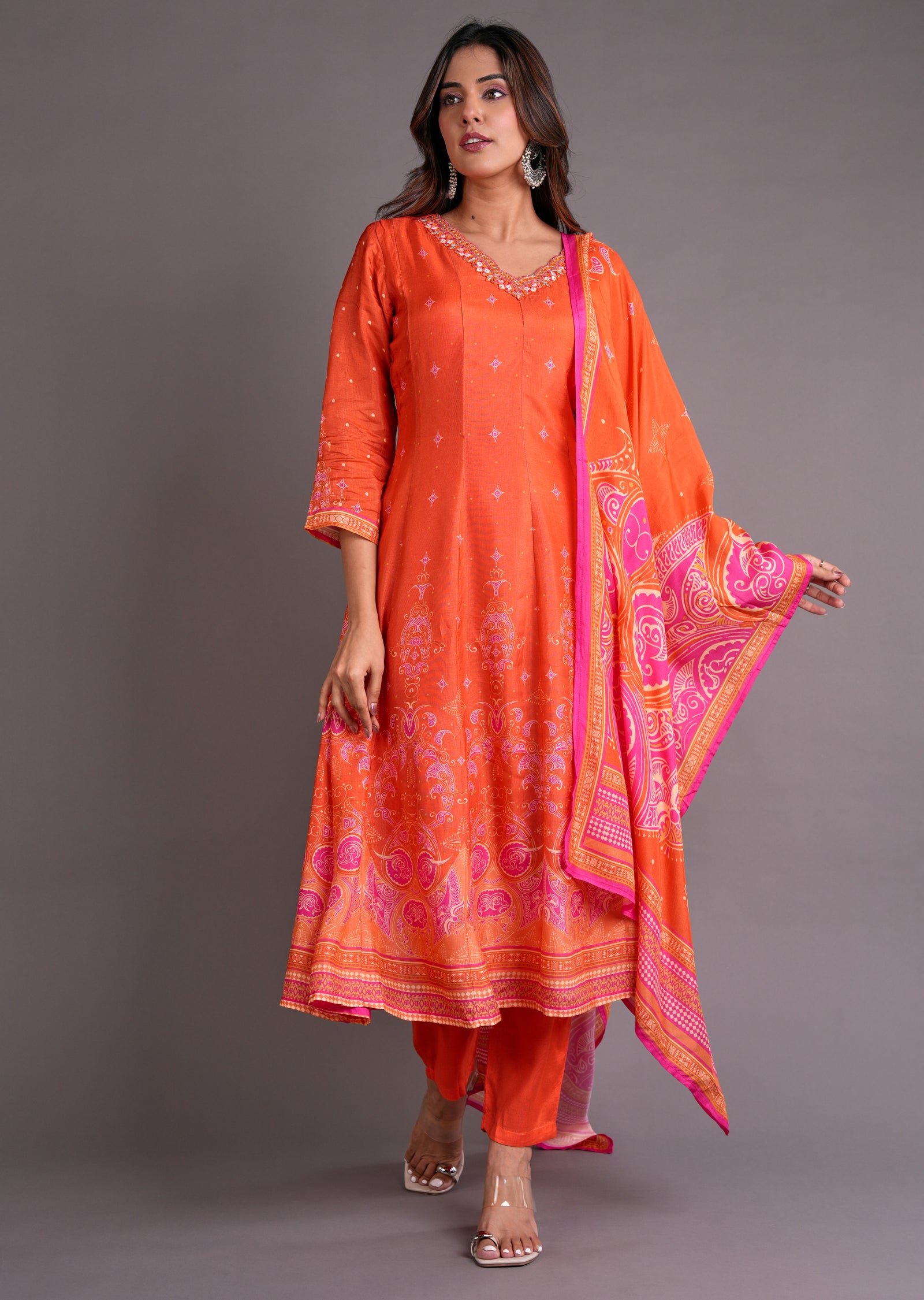 Orange Silk Anarkali Suit