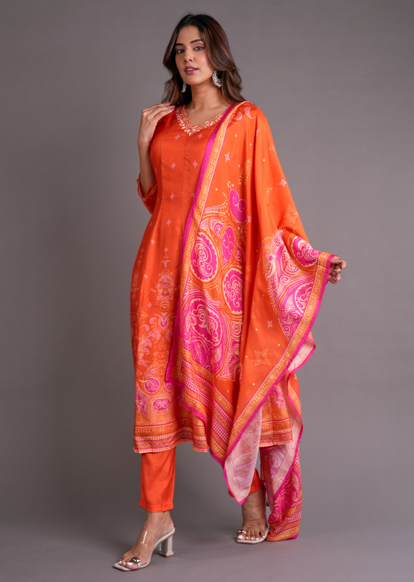 Orange Silk Anarkali Suit