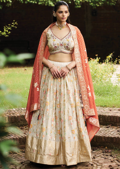 Biege Tissue Lehenga Set