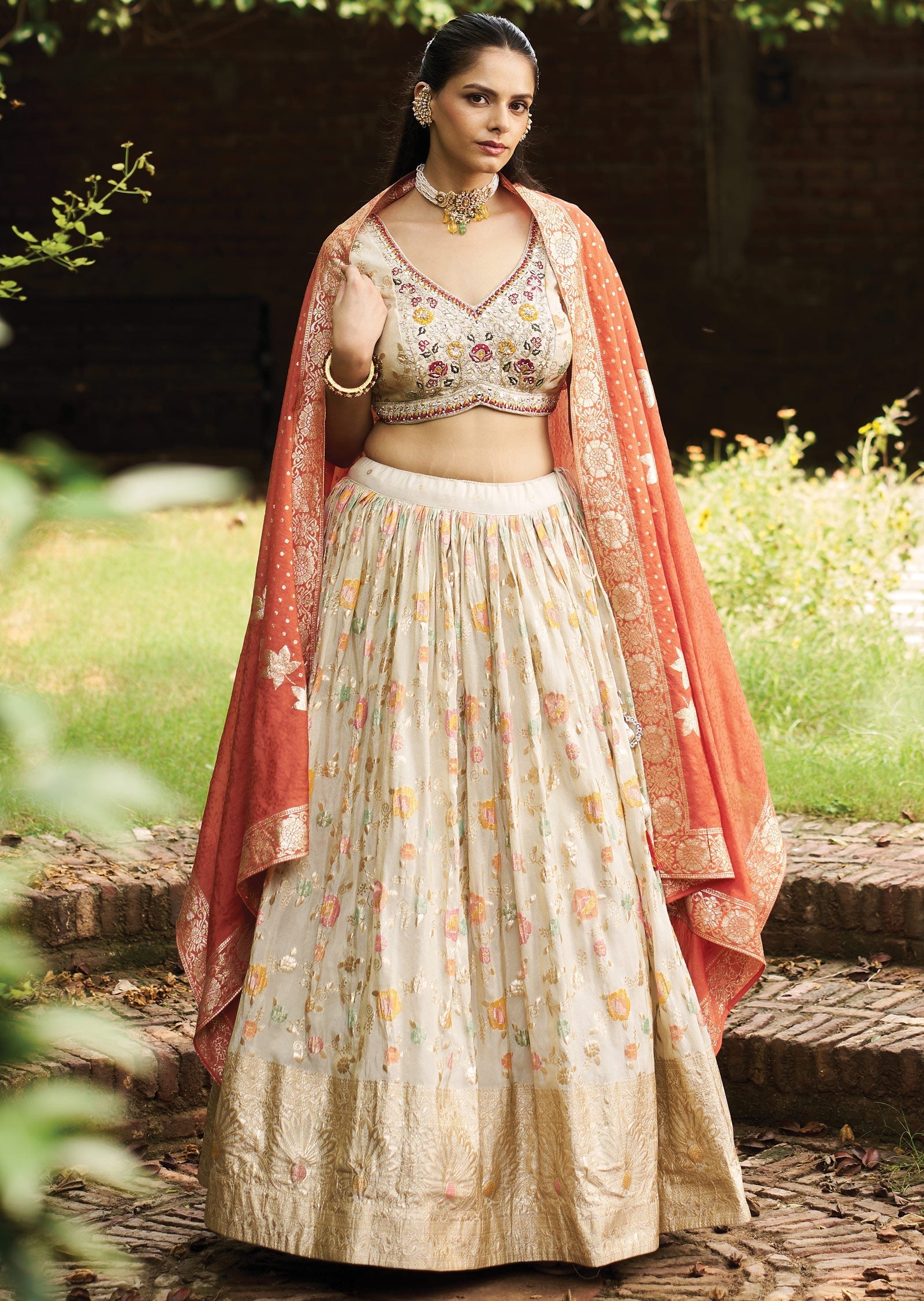 Biege Tissue Lehenga Set