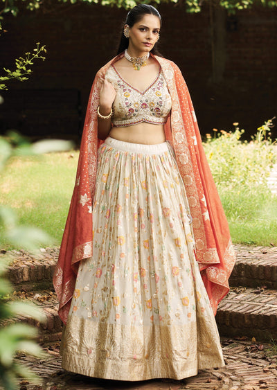 Biege Tissue Lehenga Set