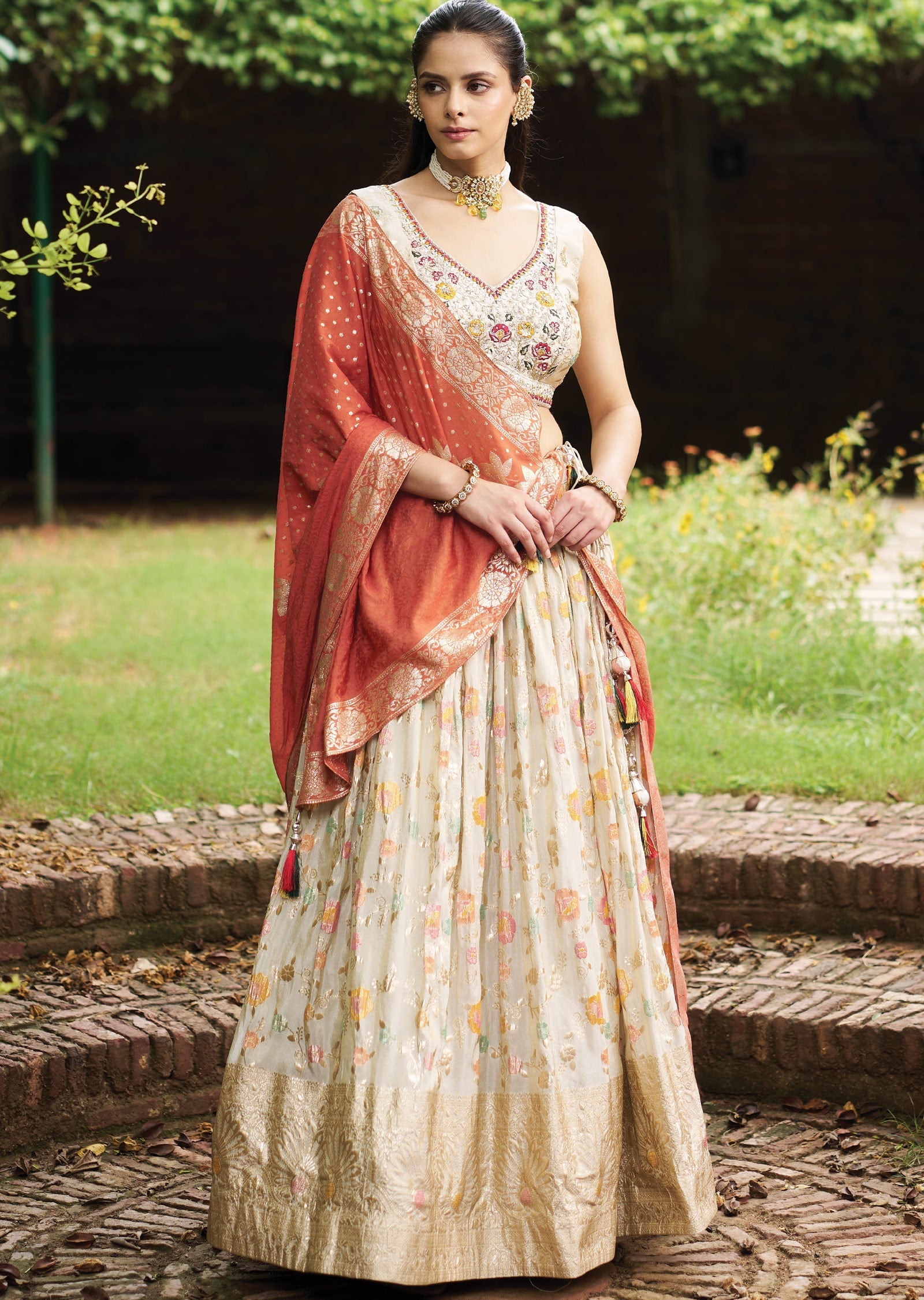 Biege Tissue Lehenga Set