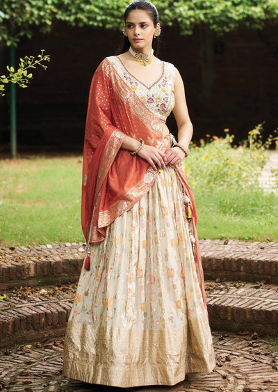 Biege Tissue Lehenga Set