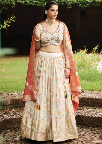 Biege Tissue Lehenga Set