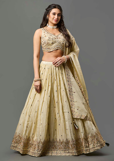 Beige Tissue Silk Lehenga