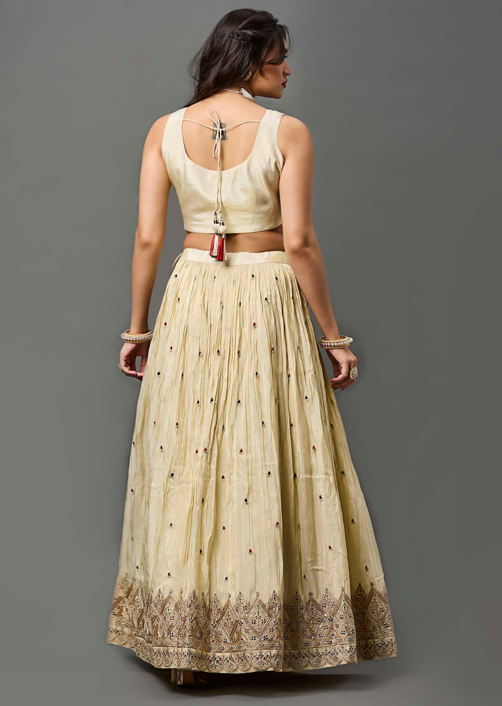 Beige Tissue Silk Lehenga