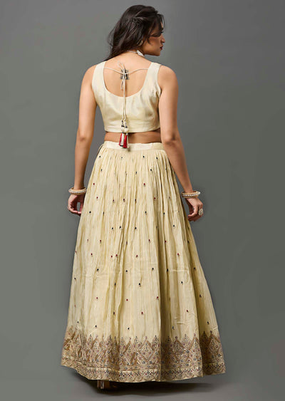 Beige Tissue Silk Lehenga