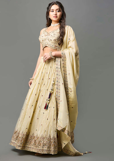 Beige Tissue Silk Lehenga
