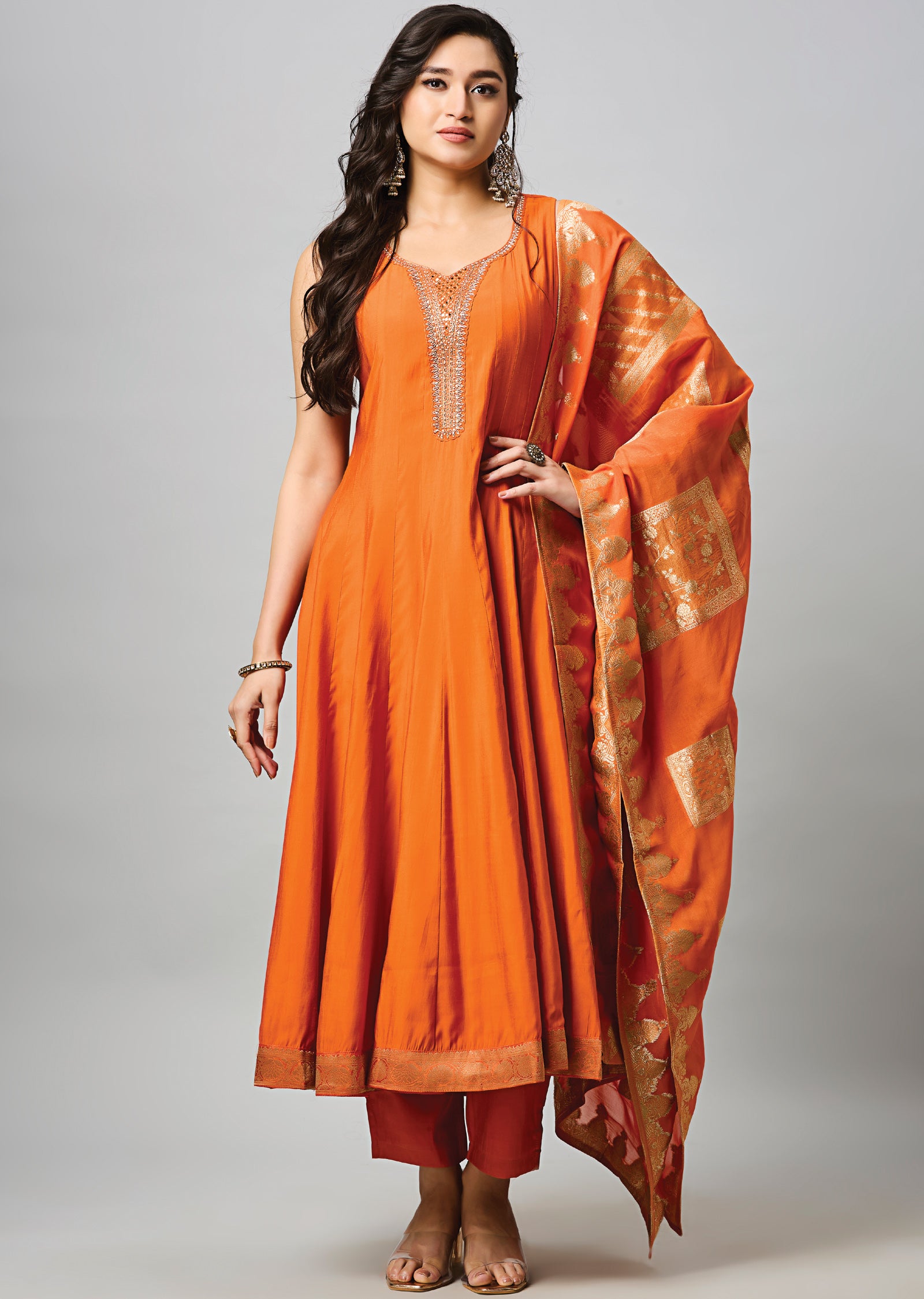 Rust Silk Anarkali Suit