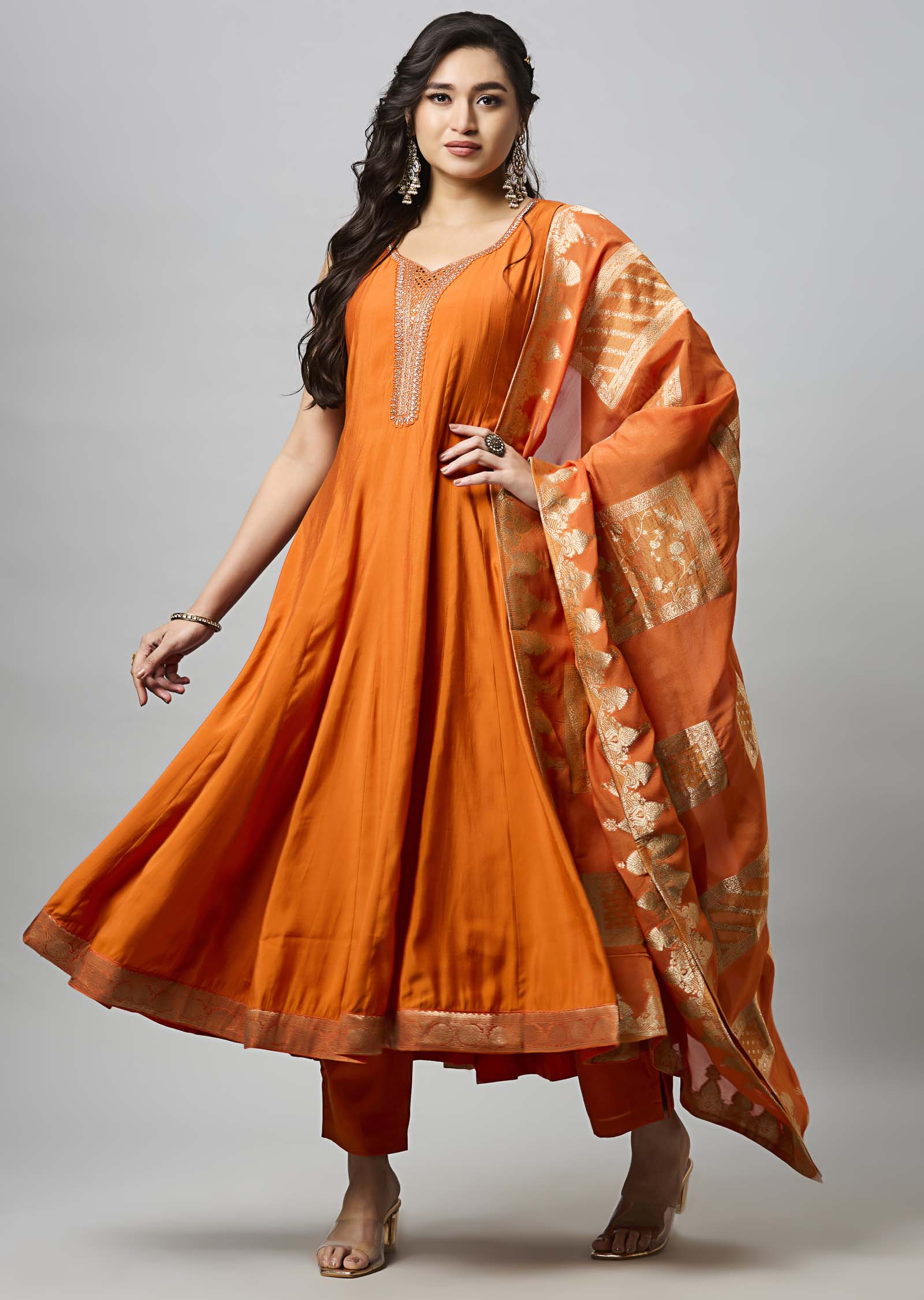 Rust Silk Anarkali Suit