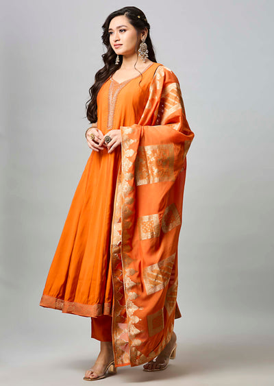 Rust Silk Anarkali Suit