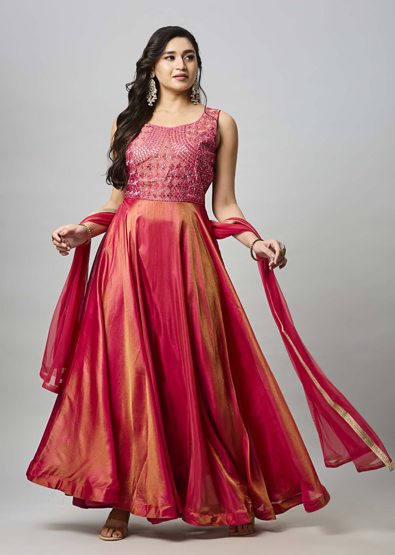Pink Tissue Silk Anarkali Suit