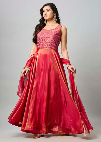 Pink Tissue Silk Anarkali Suit
