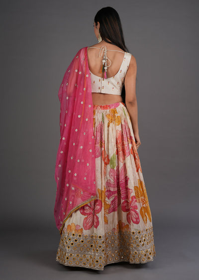 Biege Tissue Silk Lehenga