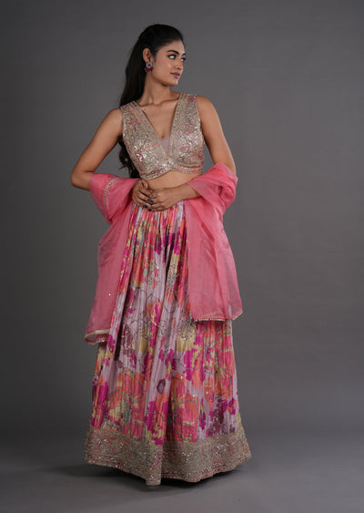 Onion Pink Tissue Lehenga