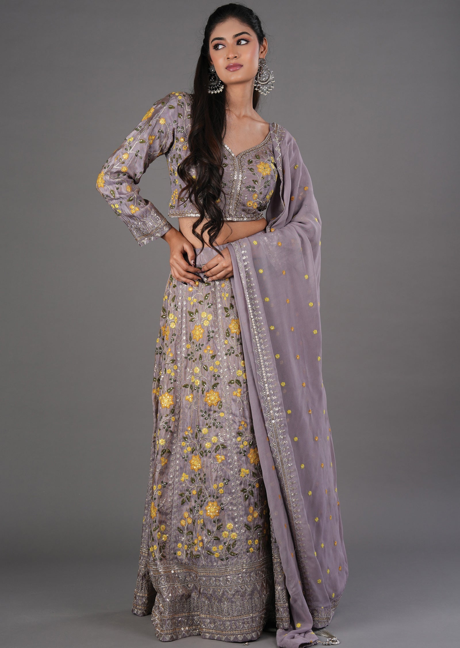 Mauve Tissue Silk Lehenga
