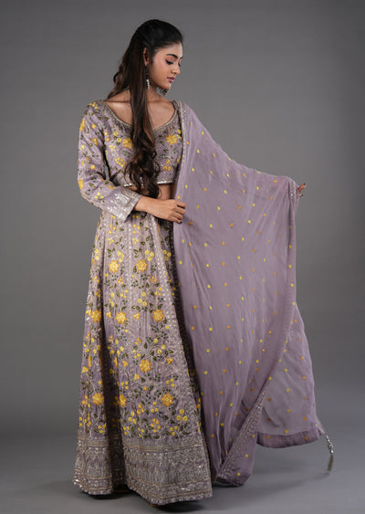 Mauve Tissue Silk Lehenga