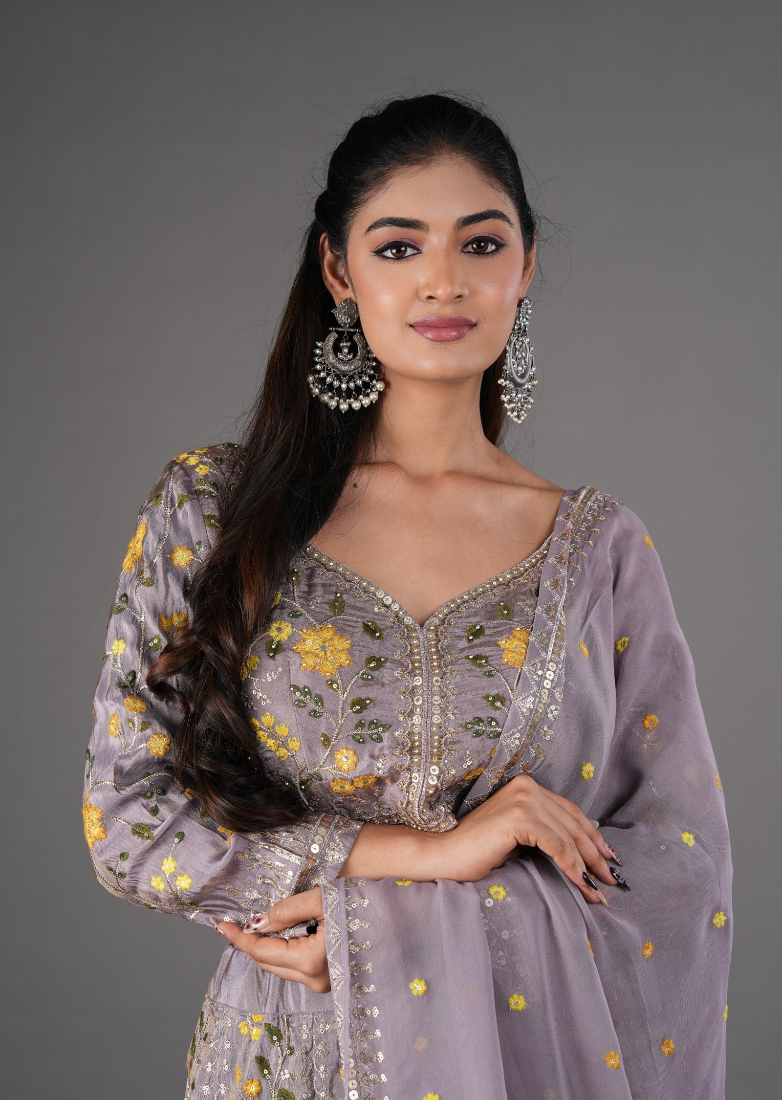 Mauve Tissue Silk Lehenga