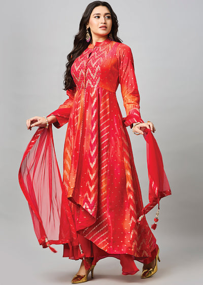 Red Banaras Silk Anarkali Suit