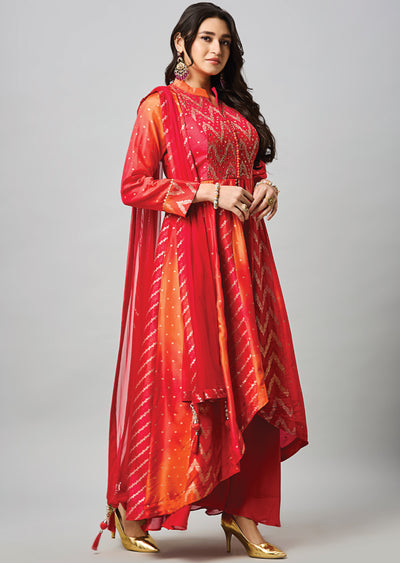 Red Banaras Silk Anarkali Suit