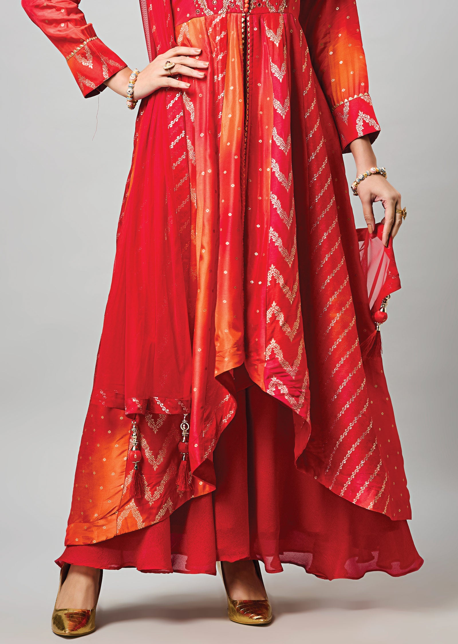 Red Banaras Silk Anarkali Suit