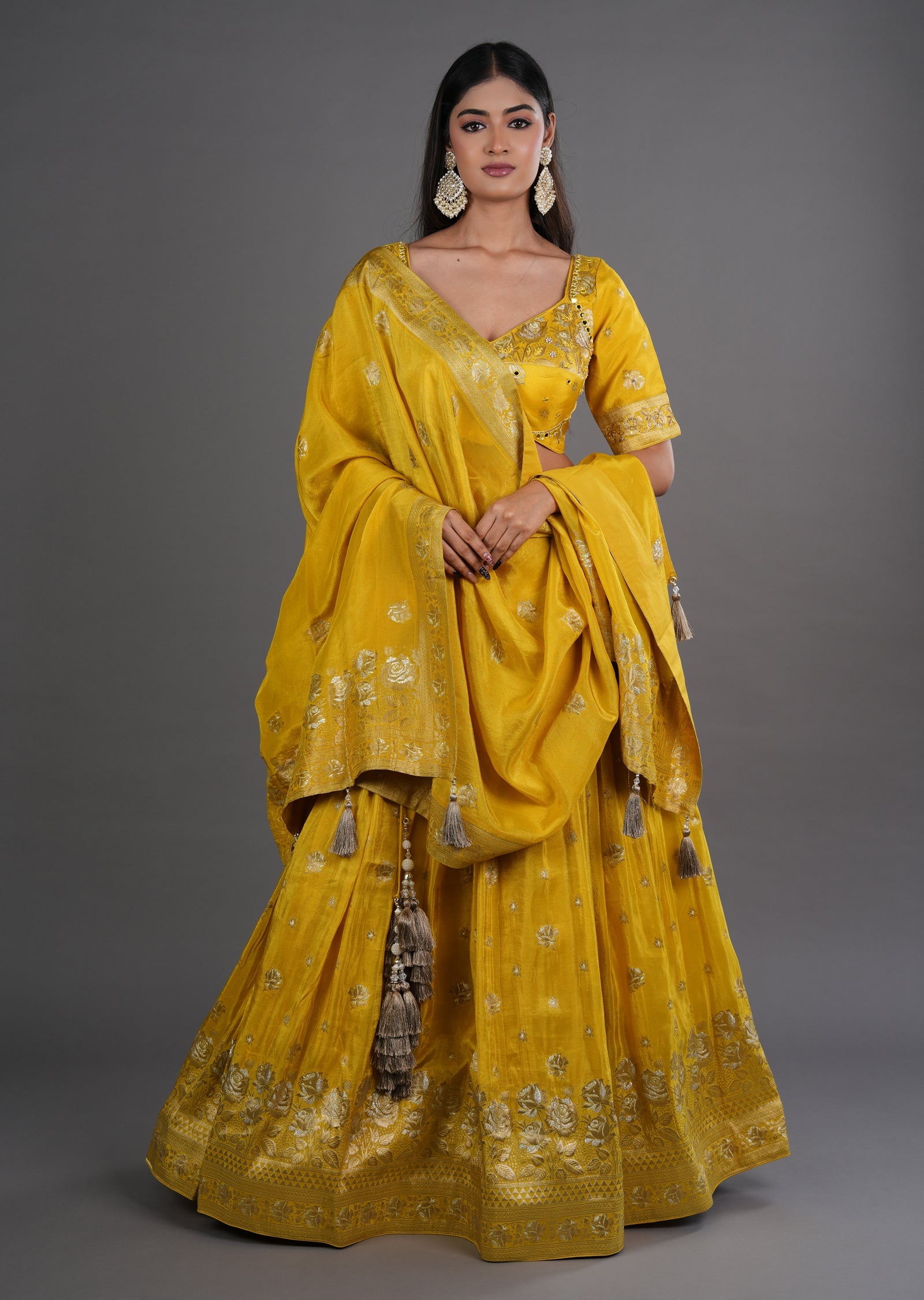 Yellow Tissue Silk Lehenga
