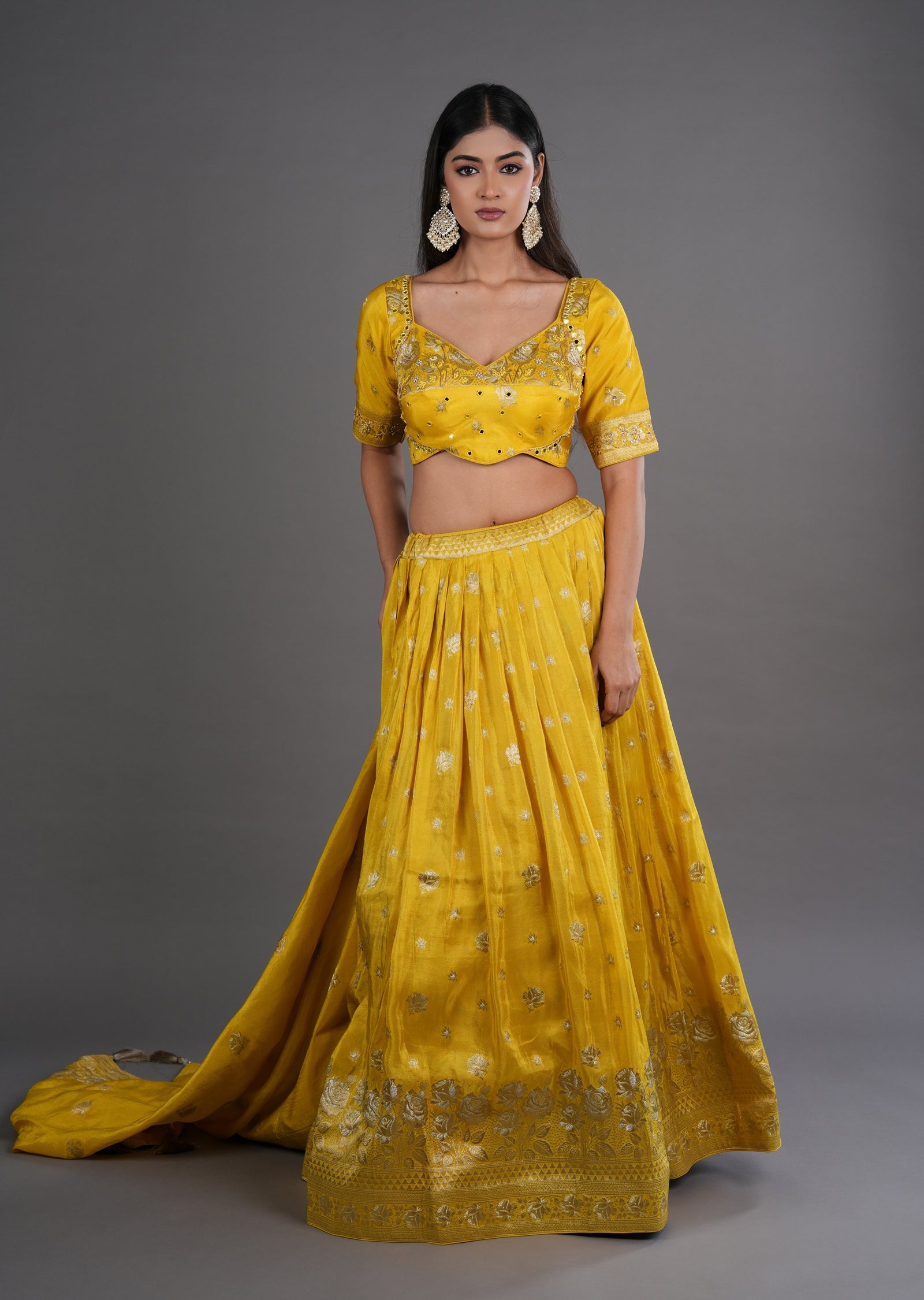 Yellow Tissue Silk Lehenga