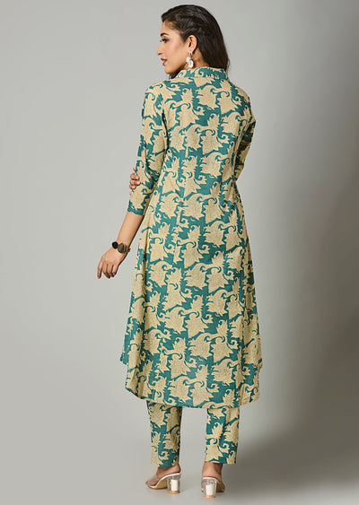 Green Cotton Straight Cut Kurti Set