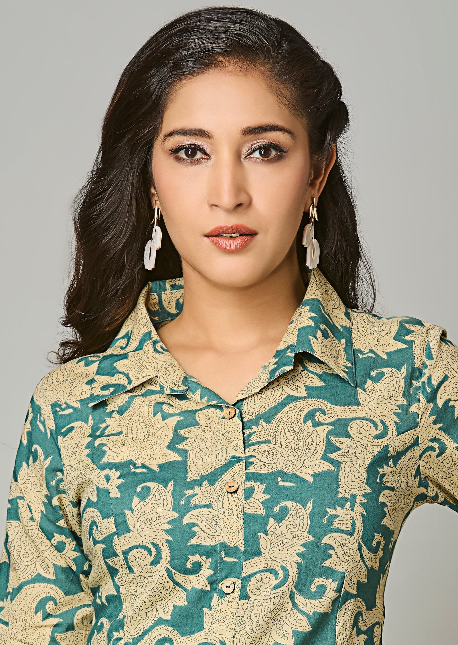 Green Cotton Straight Cut Kurti Set