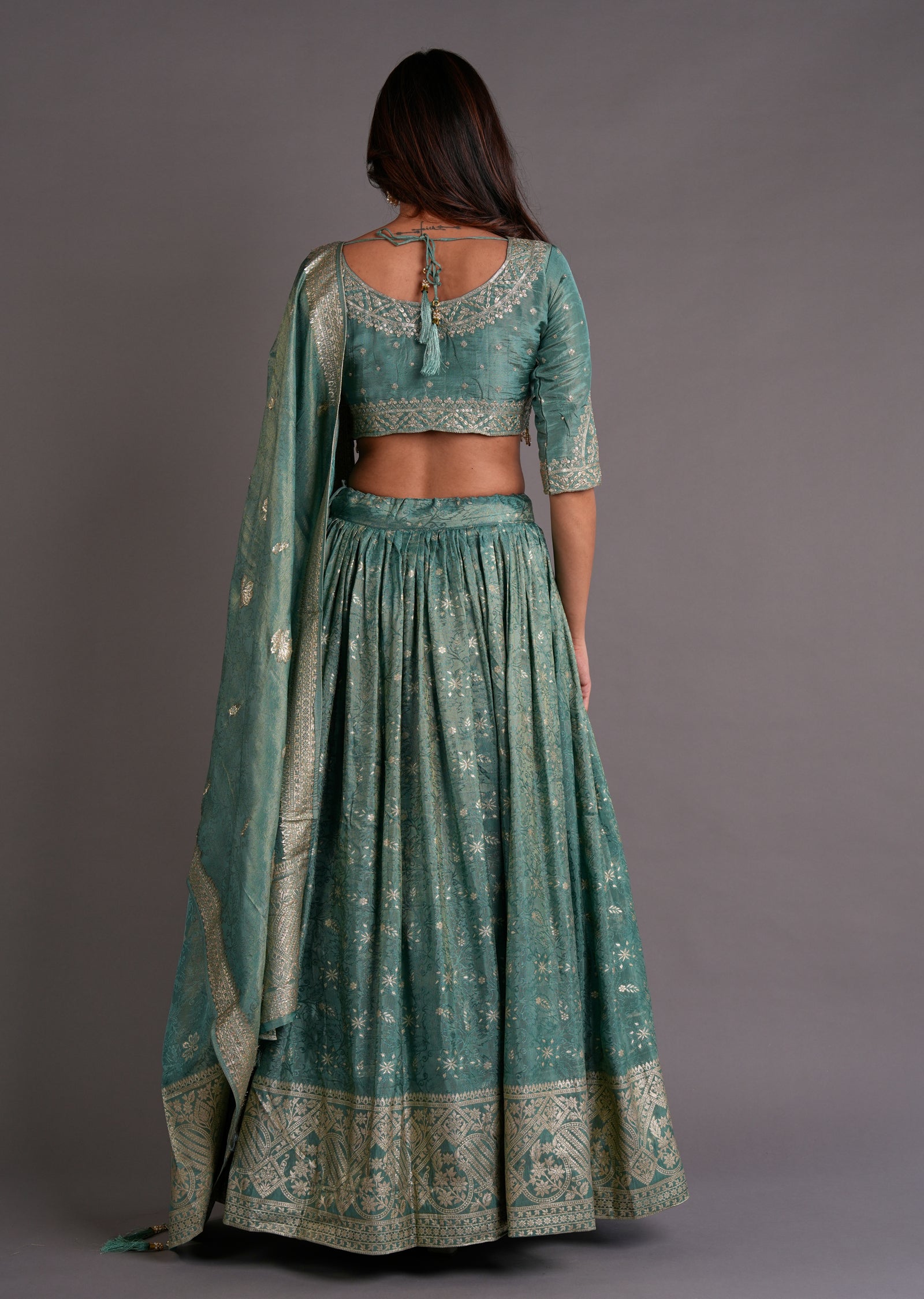 Dusty Green Tissue Silk Lehenga