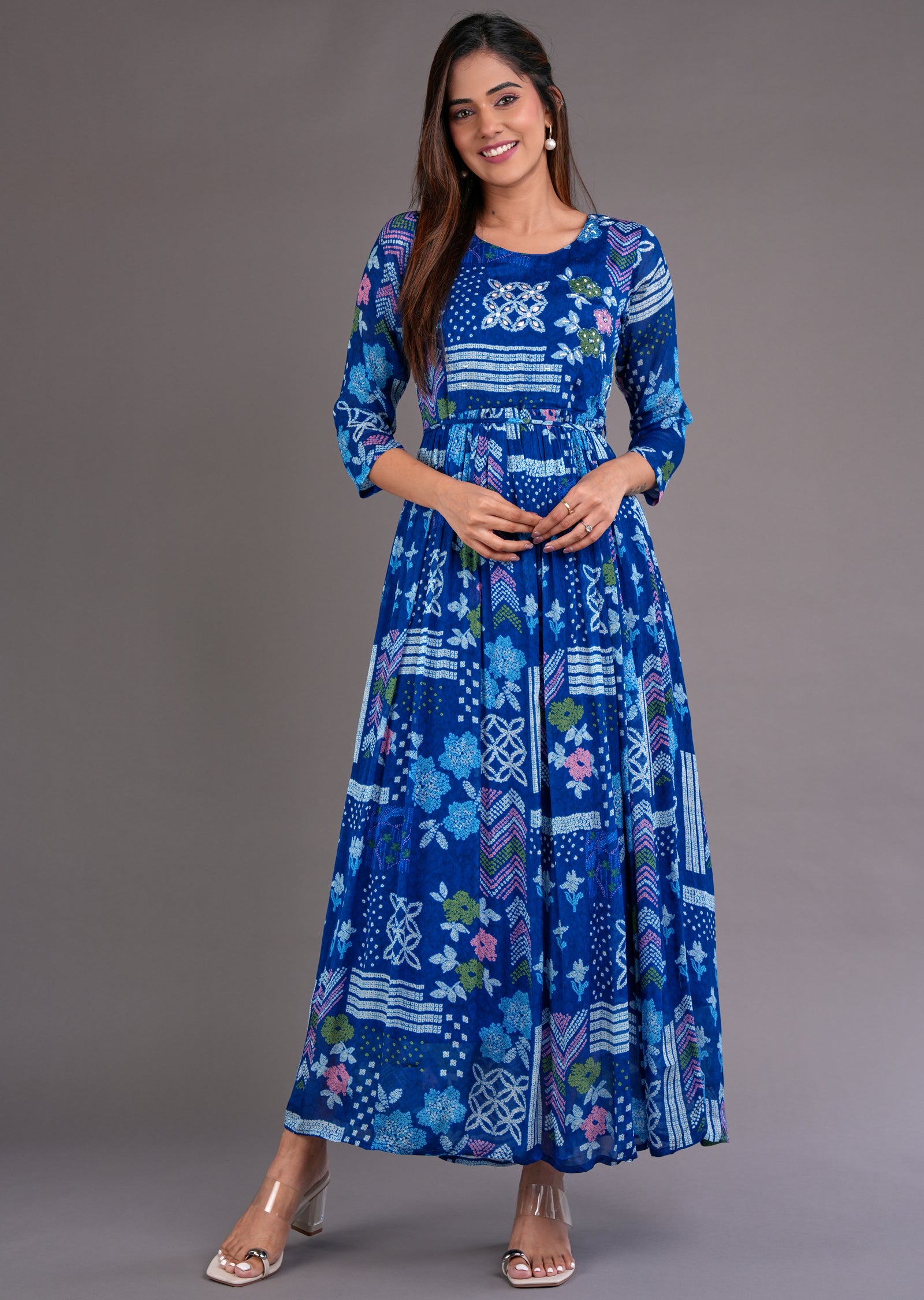 Royal Blue Chinnon Long Dress