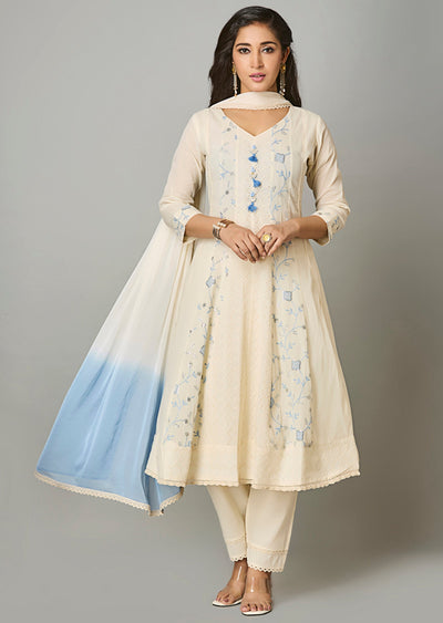 Light Blue Cotton Anarkali Suit