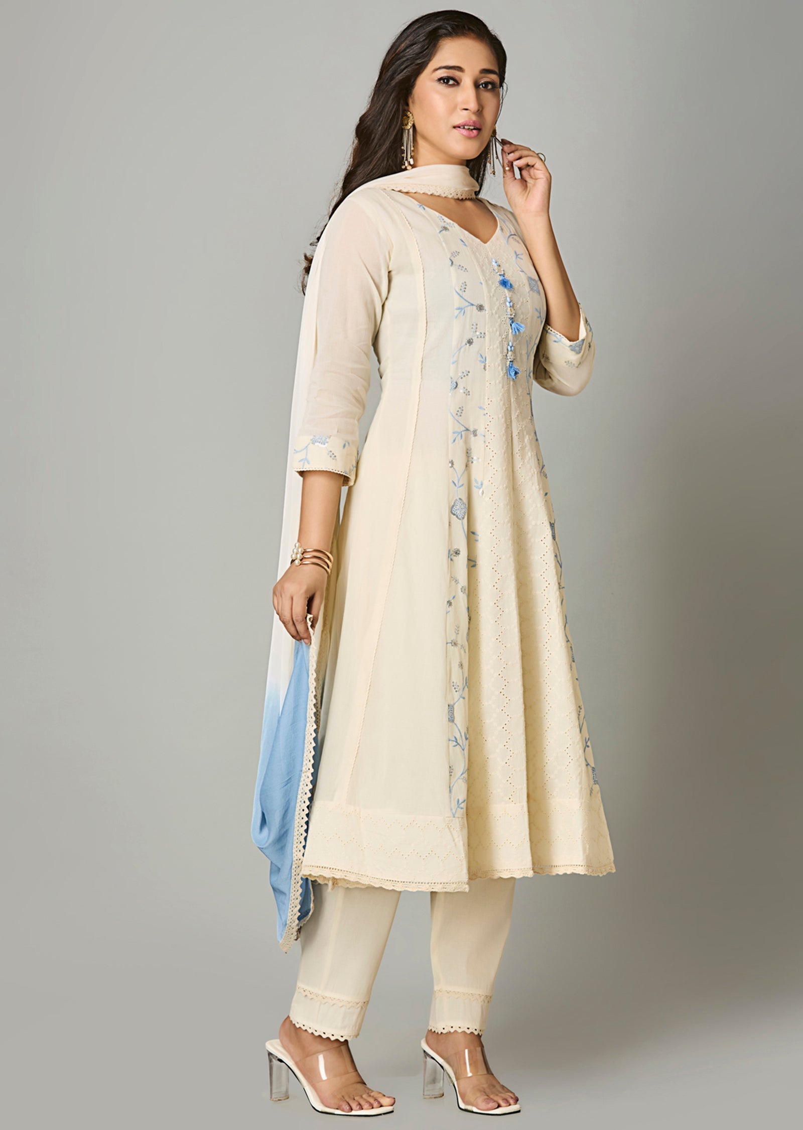 Light Blue Cotton Anarkali Suit