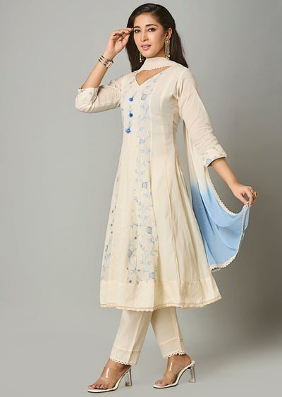 Light Blue Cotton Anarkali Suit