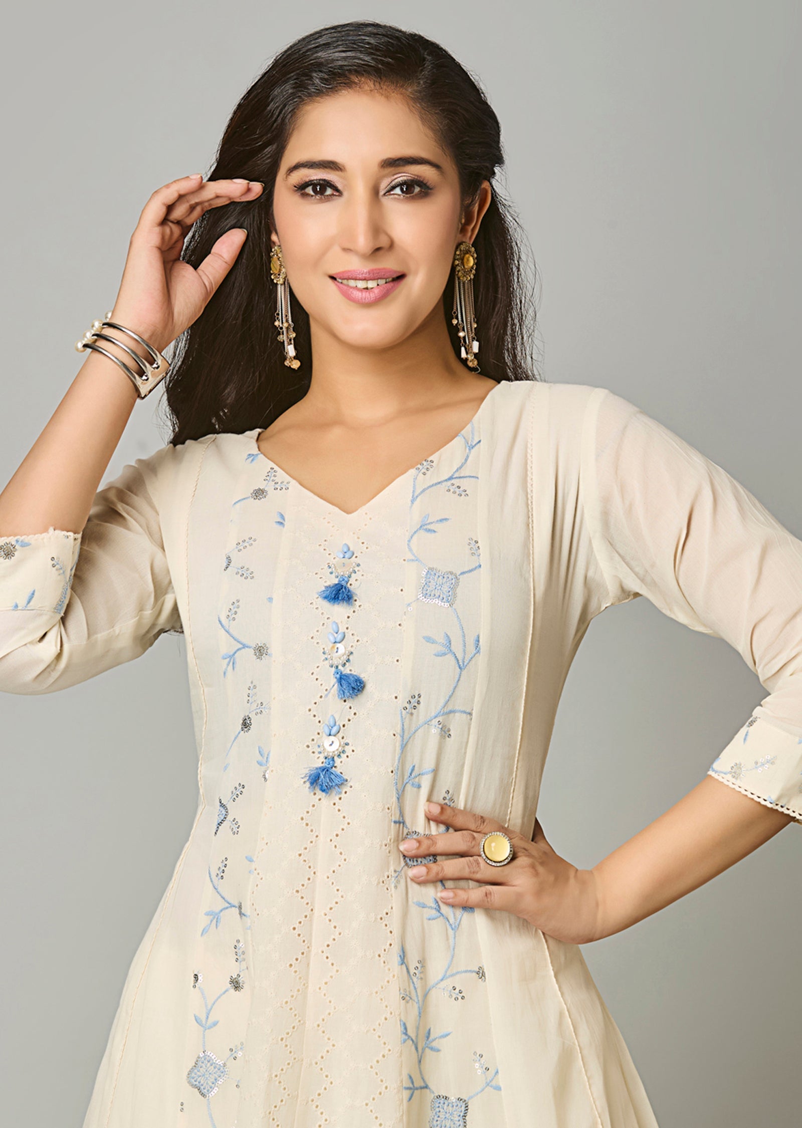 Light Blue Cotton Anarkali Suit