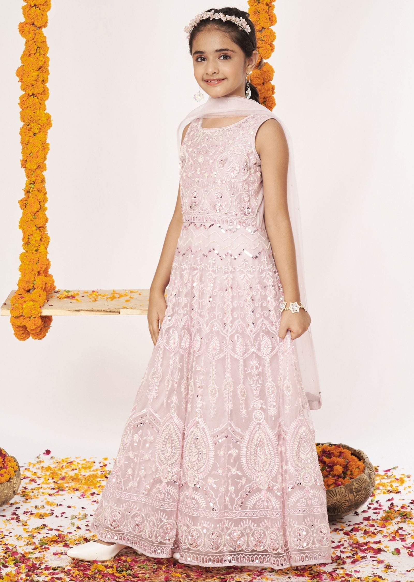 Pink Net Ethnic Gown