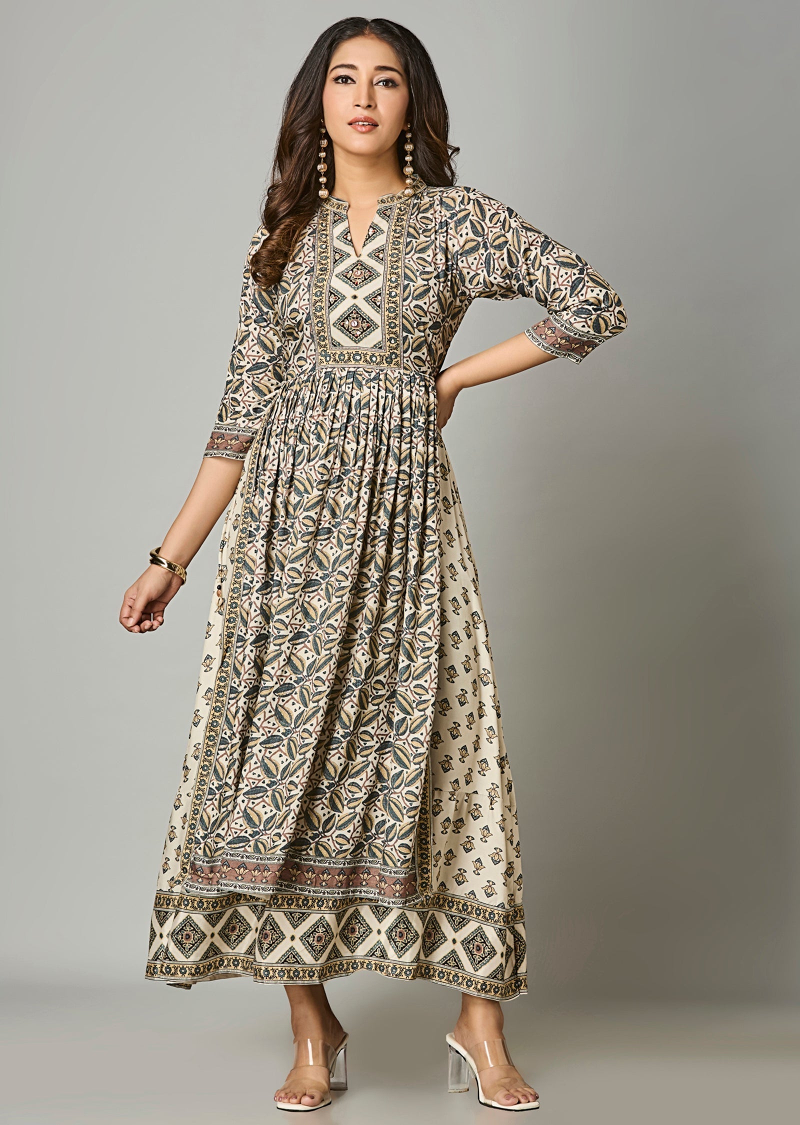 Biege Muslin Long Dress