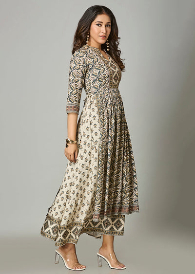 Biege Muslin Long Dress