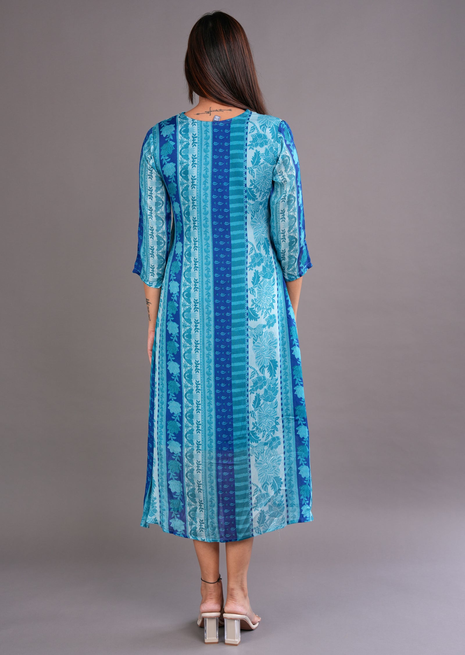 Blue Chinnon Midi Dress