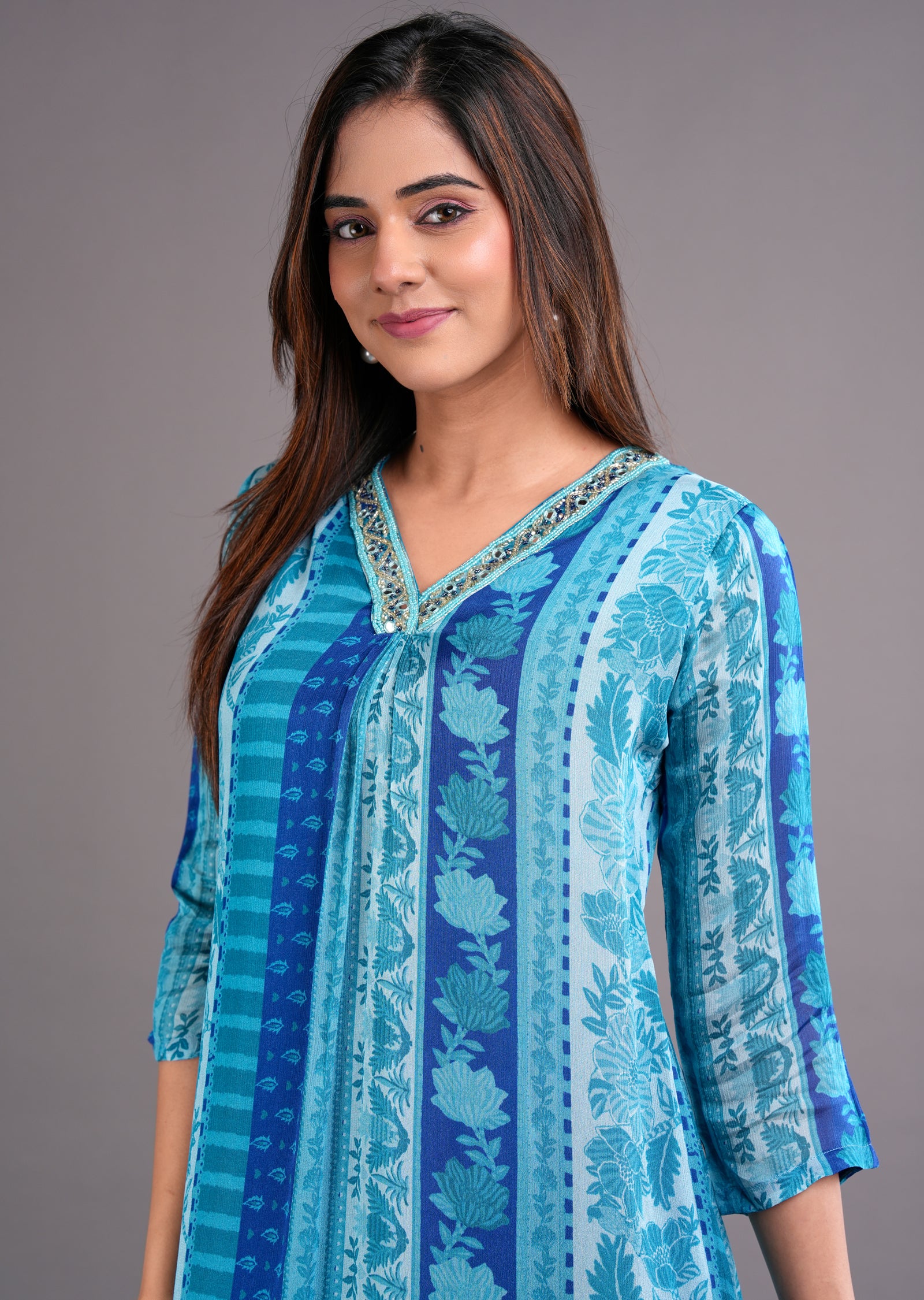 Blue Chinnon Midi Dress