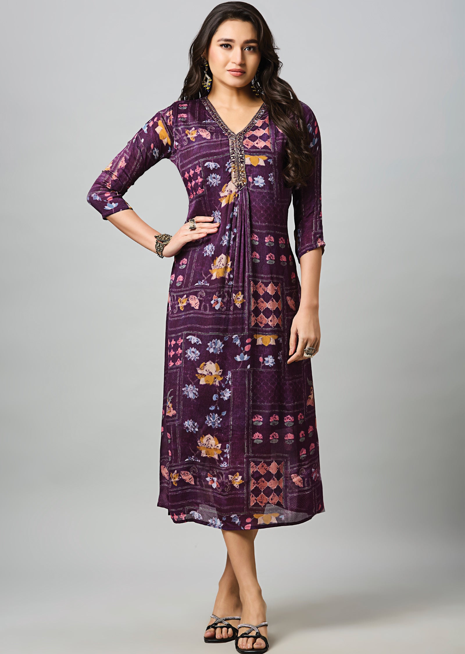 Wine Chinnon Midi Dress